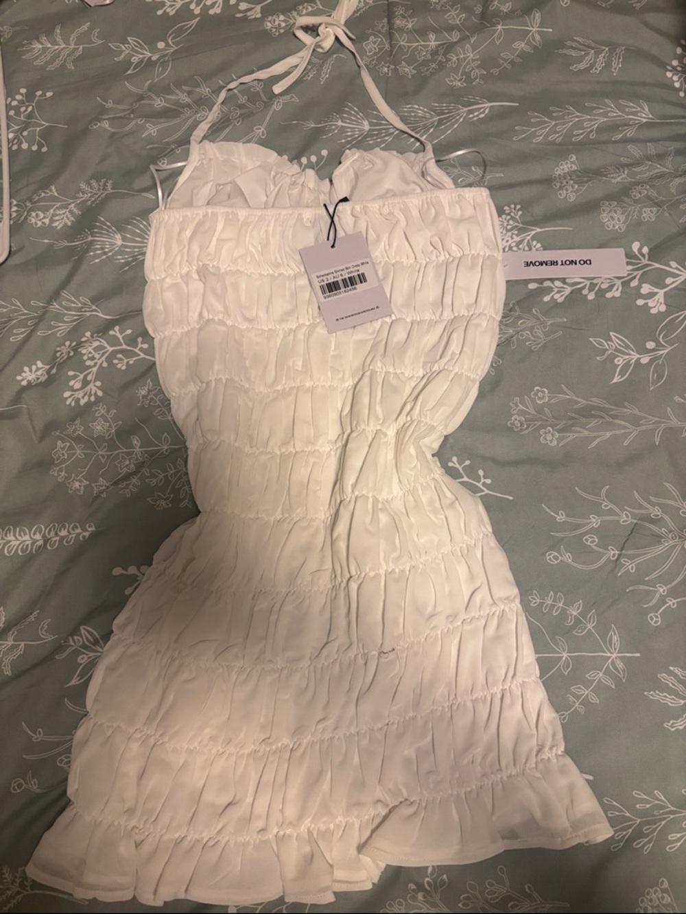 Princess Polly White Smocked Halter Mini Dress with Ruffle Hem. Never Worn - Picture 3 of 3